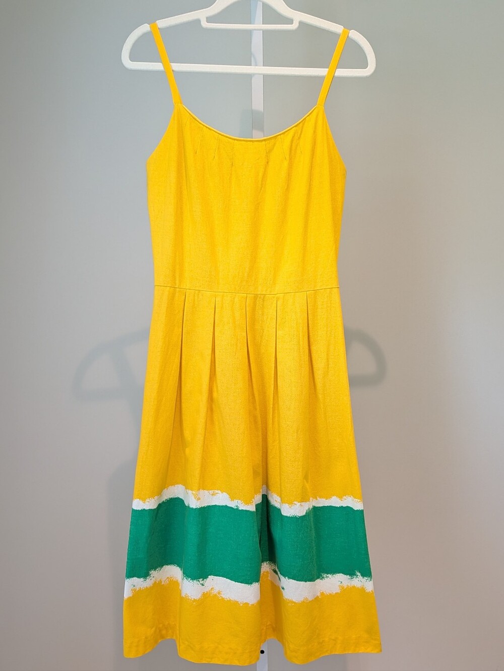 Vintage Retro Malia Honolulu Pleated Midi Dress 70s? Yellow Green Hawaiian Sz 10